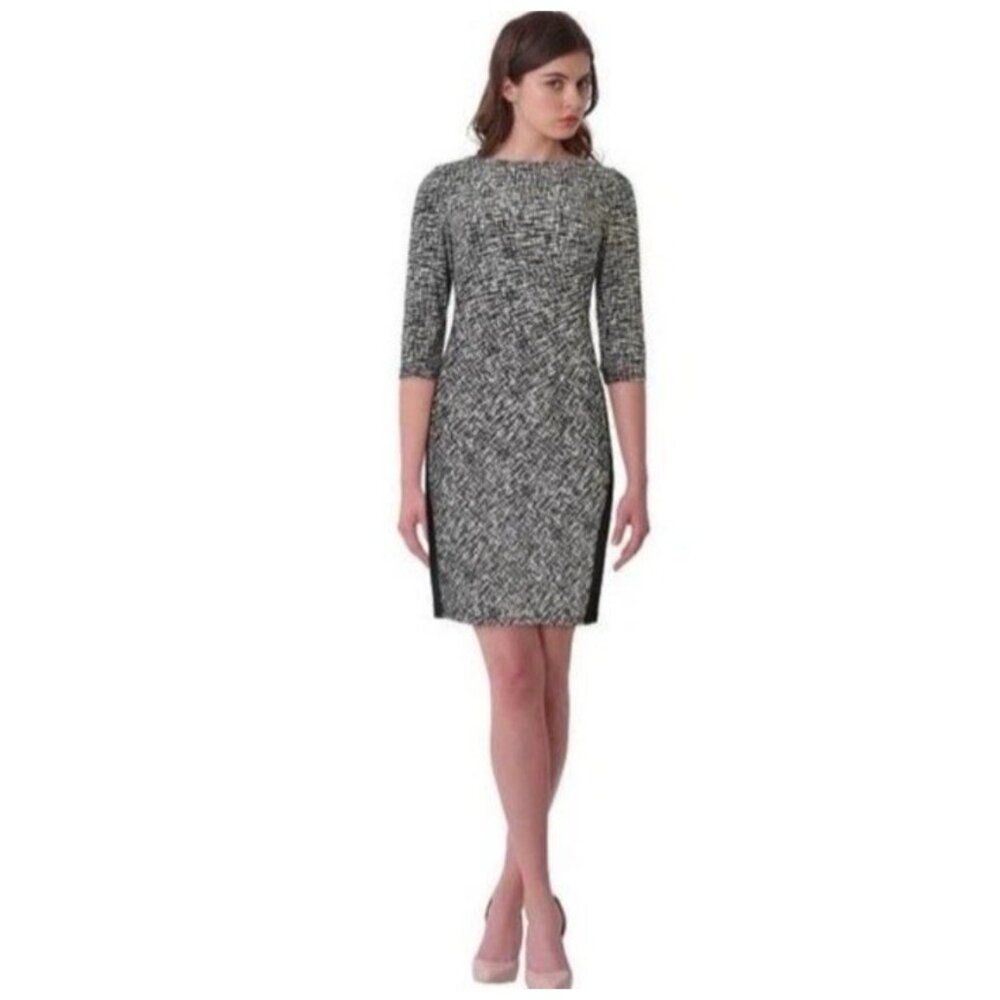 Ralph Lauren Dress 12 Black White Panel 3/4 Long Sleeve Stretch Sheath Washable